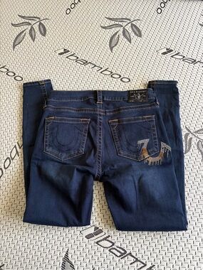 True Religion Women’s Dark Blue Skinny Jeans with Embellished Pocket